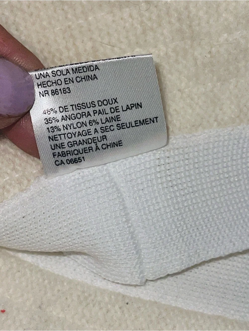 White Angora Rabbit Wool Olefin Hair Blend Woman Bucket Hat